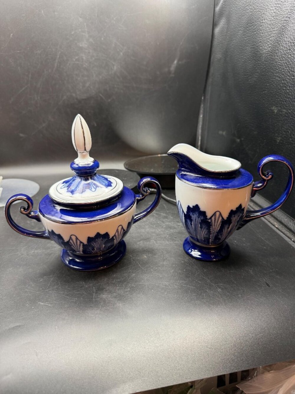 Bombay Cobalt Arabesque Cream N Sugar Platinum Rim
